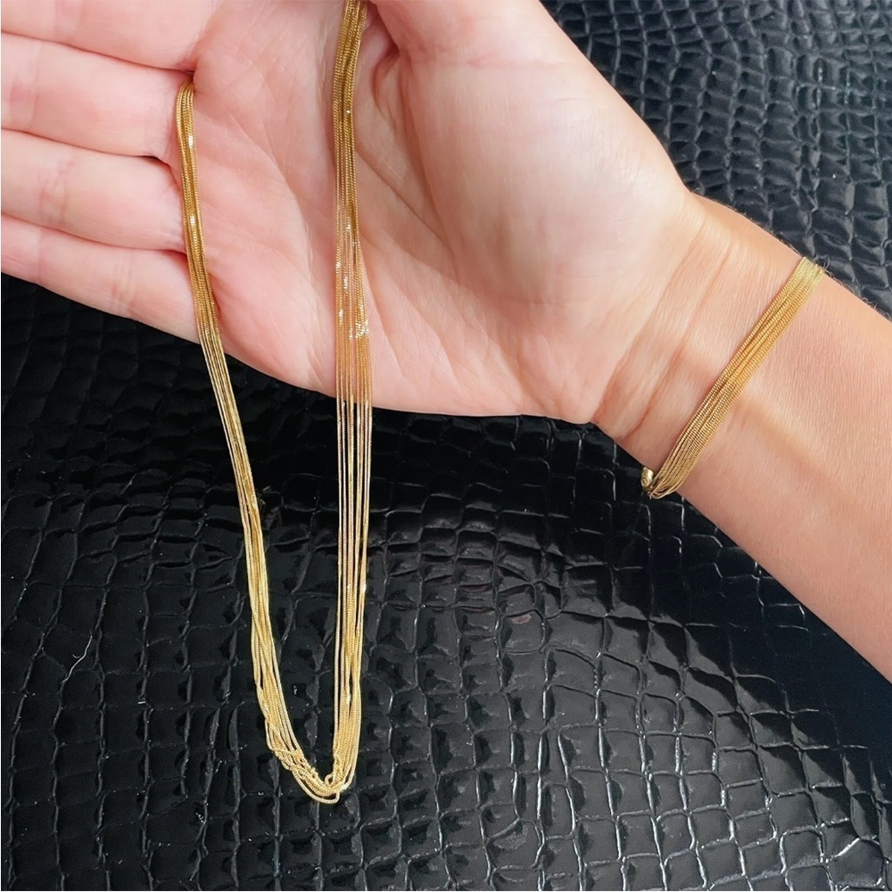 Solid 18k Gold Multi Strand Layering Chain Neckla… - image 3